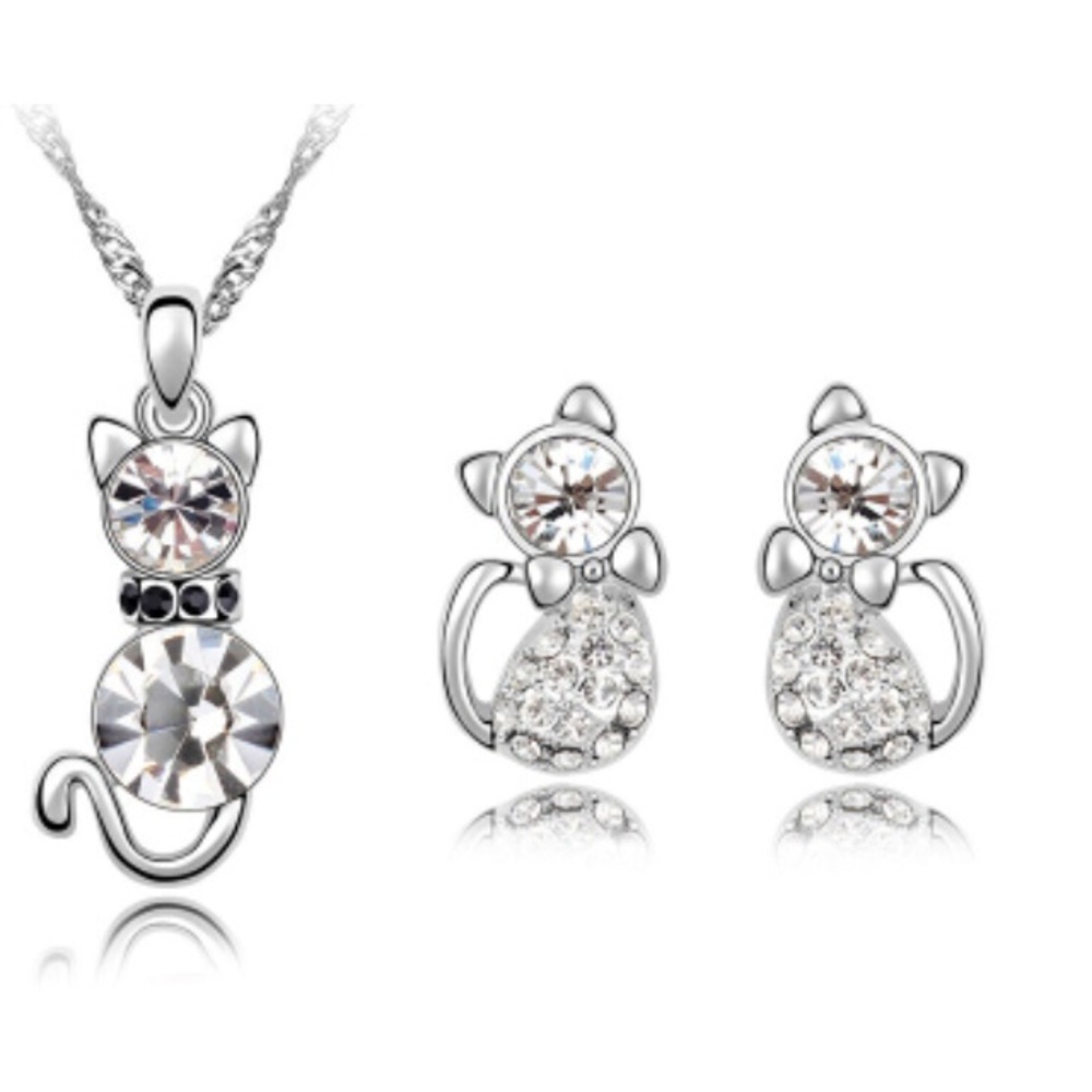 Swarovski crystal cat necklace and earrings set